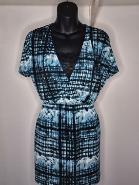 Ricki's Teal, Black & White Abstract Print Dress